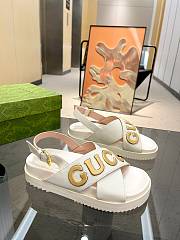 Okify Gucci Logo Leather Sandal Beige  - 4