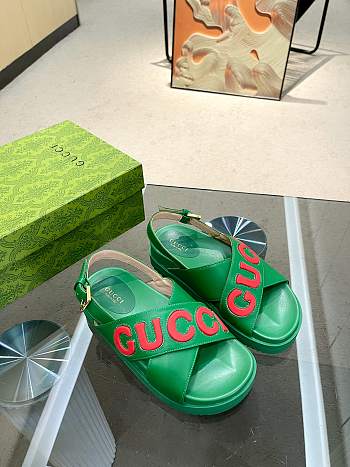 Okify Gucci Logo Leather Sandal Green