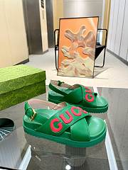 Okify Gucci Logo Leather Sandal Green - 3