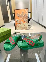 Okify Gucci Logo Leather Sandal Green - 2