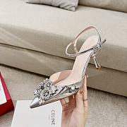 Okify Roger Vivier Silver Malia Patent Slingback Heels With Jewelled - 1