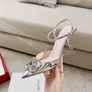 Okify Roger Vivier Silver Malia Patent Slingback Heels With Jewelled