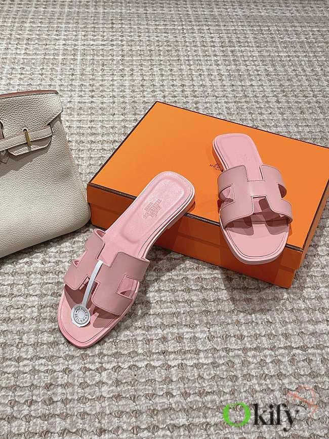 Okify Hermes Oran Sandals Box calfskin In Light Pink - 1