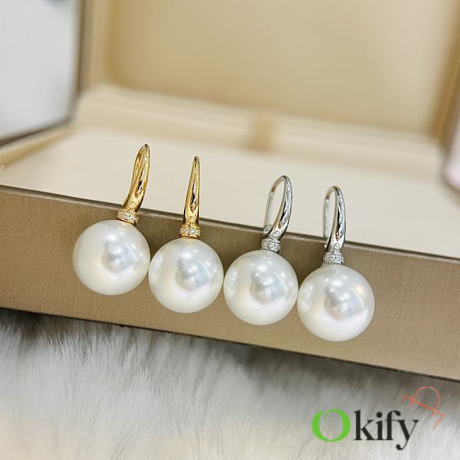Okify Mikimoto Earrings Silver/ Gold 14mm 14598 - 1