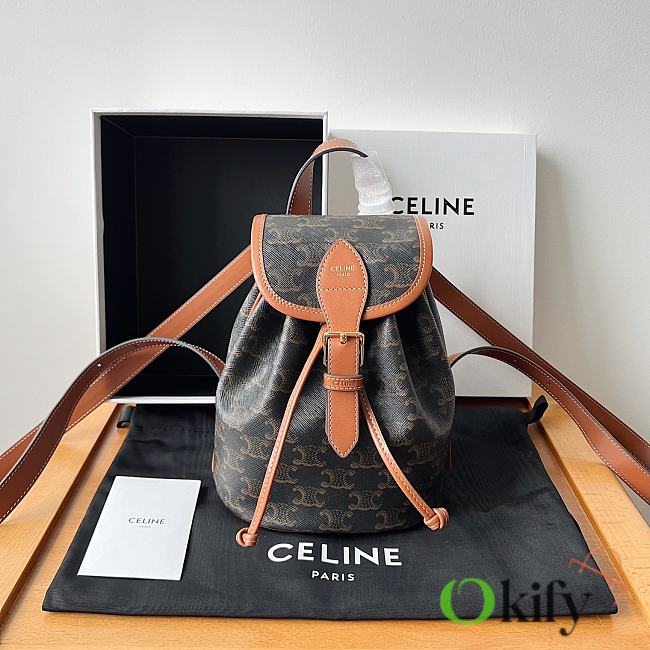 Okify Celine Mini Backpack Folco In Triomphe Canvas And Calfskin Brown - 1