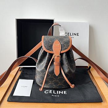 Okify Celine Mini Backpack Folco In Triomphe Canvas And Calfskin Brown