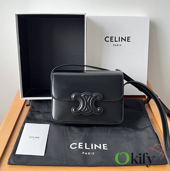 Okify Celine Classique Triomphe Bag In Black Calfskin With Black Leather Hardware  - 1