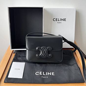 Okify Celine Classique Triomphe Bag In Black Calfskin With Black Leather Hardware 