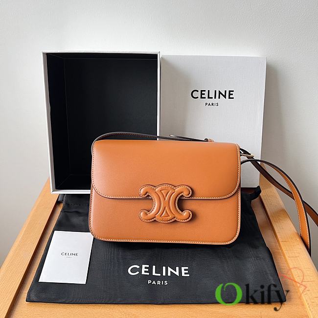 Okify Celine Classique Triomphe Bag In Brown Calfskin With Brown Leather Hardware - 1