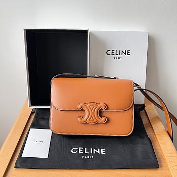 Okify Celine Classique Triomphe Bag In Brown Calfskin With Brown Leather Hardware