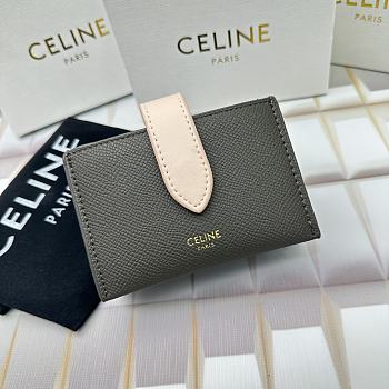 Okify Celine Accordeon Card Holder In Bicolour Grained Calfskin Grey / Vintage Pink