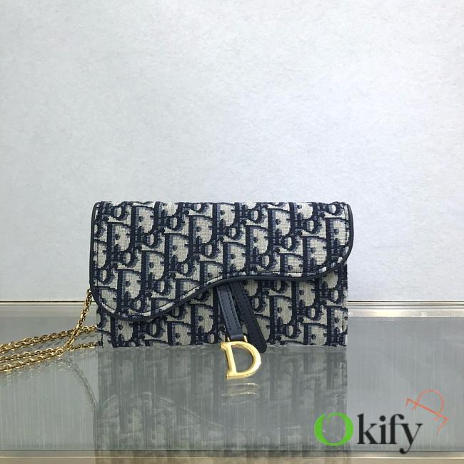 Okify Dior Long Saddle Wallet with Chain Blue Dior Oblique Jacquard - 1