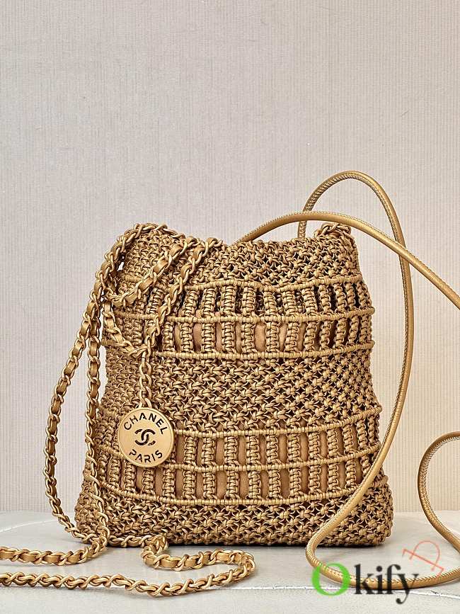 Okify Chanel 22 Mini Handbag Metallic Calfskin Macrame & Gold-Tone Metal Gold - 1