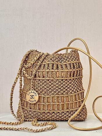 Okify Chanel 22 Mini Handbag Metallic Calfskin Macrame & Gold-Tone Metal Gold