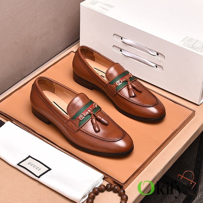 Okify Gucci Brown Loafer With Web And Interlocking G - 1
