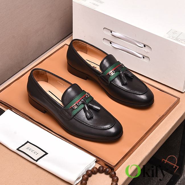 Okify Gucci Black Loafer With Web And Interlocking G - 1