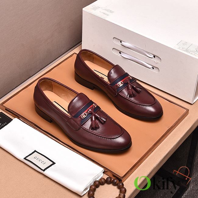 Okify Gucci Burgundy Loafer With Web And Interlocking G - 1