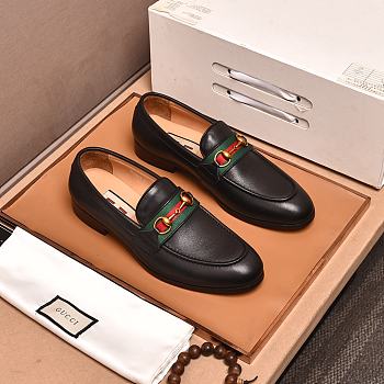 Okify Gucci Black Leather Web Horsebit Loafers