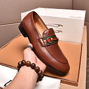 Okify Gucci Brown Leather Web Horsebit Loafers - 2