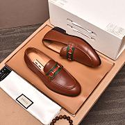 Okify Gucci Brown Leather Web Horsebit Loafers - 3