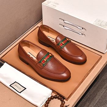 Okify Gucci Brown Leather Web Horsebit Loafers