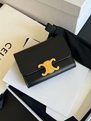 Okify Celine Compact Wallet With Coin Triomphe In Shiny Calfskin Black - 1