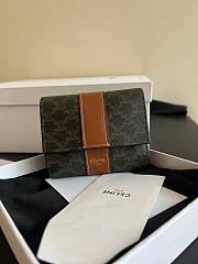 Okify Celine Small Trifold Wallet In Triomphe Canvas And Lambskin Tan - 5