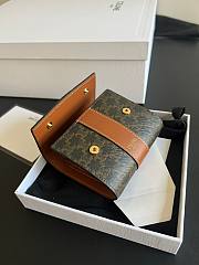 Okify Celine Small Trifold Wallet In Triomphe Canvas And Lambskin Tan - 4