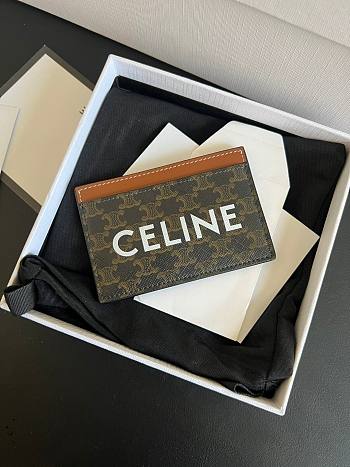 Okify Celine Card Holder In Triomphe Canvas With Celine Print Tan