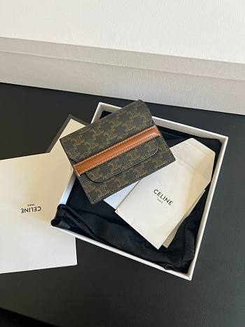 Okify Celine Business Card Holder In Triomphe Canvas And Lambskin Tan