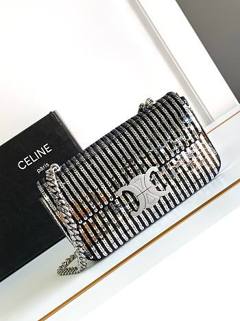 Okify Celine Chain Shoulder Bag Claude In Satin With Striped Sequins Black / Silver