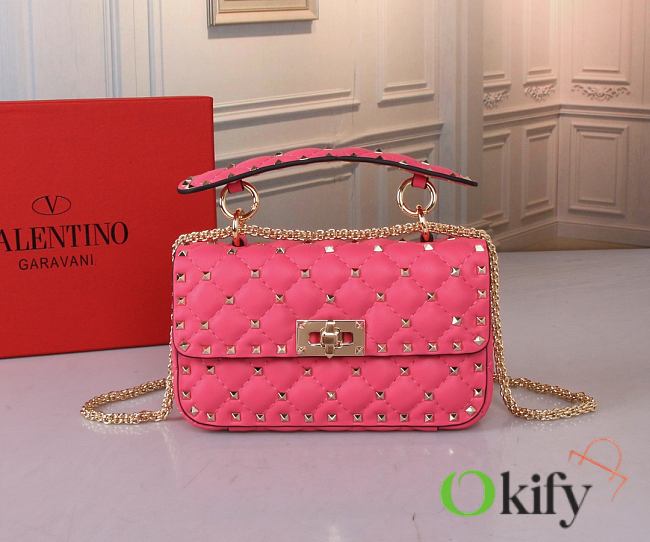 Okify Valentino Garavani Small Rockstud Spike Chain Bag Pink - 1