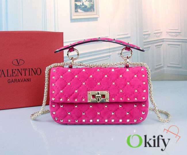 Okify Valentino Garavani Small Rockstud Spike Chain Bag Hot Pink - 1