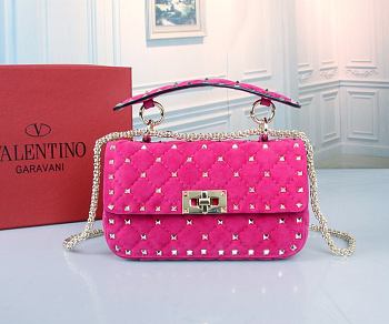 Okify Valentino Garavani Small Rockstud Spike Chain Bag Hot Pink