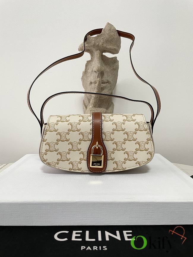 Okify Celine Clutch On Strap Tabou In Triomphe Canvas And Calfskin White - 1