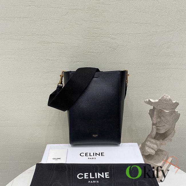 Okify Celine Sangle Small Bucket Bag In Soft Grained Calfskin Black - 1
