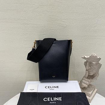 Okify Celine Sangle Small Bucket Bag In Soft Grained Calfskin Black