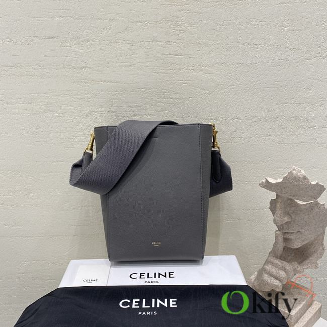 Okify Celine Sangle Small Bucket Bag In Soft Grained Calfskin Gray - 1