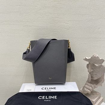 Okify Celine Sangle Small Bucket Bag In Soft Grained Calfskin Gray