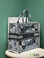Okify Large Dior Book Tote Denim Blue Multicolor Butterfly Bandana Embroidery - 3
