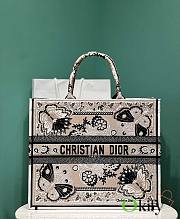 Okify Large Dior Book Tote Beige Multicolor Butterfly Bandana Embroidery - 1