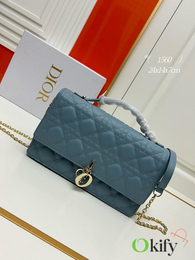 Okify Miss Dior Top Handle Bag Blue Cannage Lambskin 24cm - 1