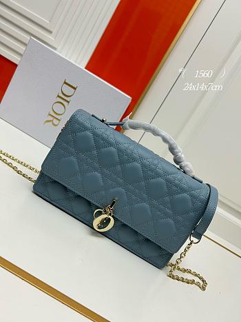 Okify Miss Dior Top Handle Bag Blue Cannage Lambskin 24cm