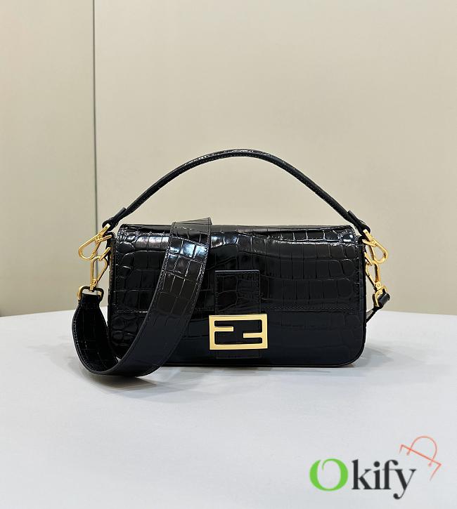 Okify Fendi Baguette Black Crocodile Leather Bag - 1
