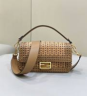 Okify Fendi Baguette Sand And Brown Interlaced Leather Bag - 1