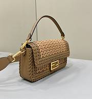 Okify Fendi Baguette Sand And Brown Interlaced Leather Bag - 3