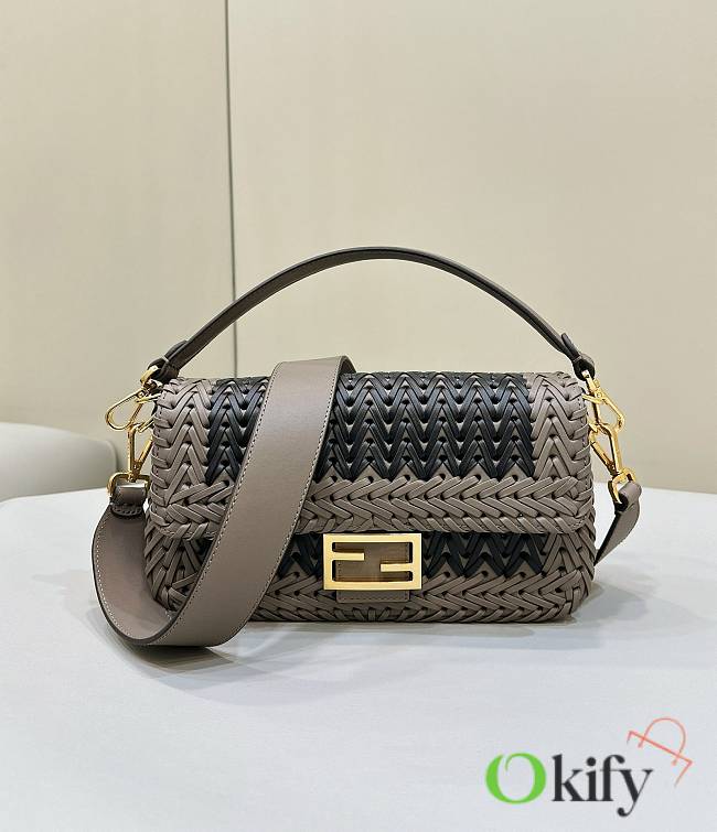 Okify Fendi Baguette Black And Gray Interlaced Leather Bag - 1