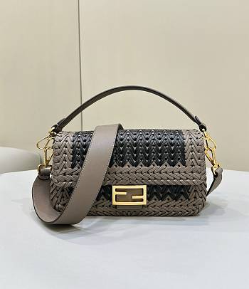 Okify Fendi Baguette Black And Gray Interlaced Leather Bag