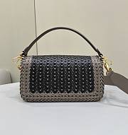 Okify Fendi Baguette Black And Gray Interlaced Leather Bag - 5