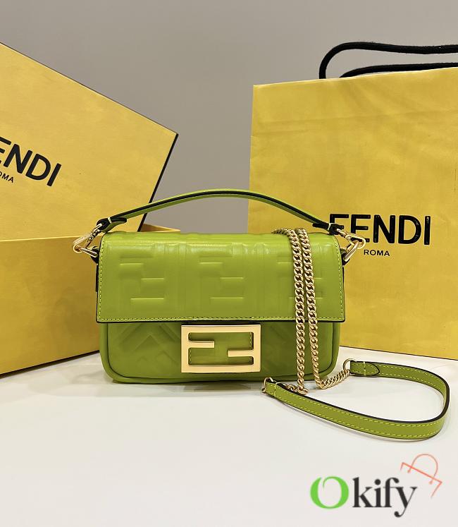 Okify Fendi Baguette Mini Neon Green Leather Bag - 1
